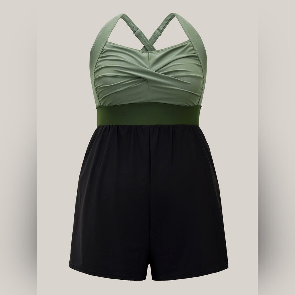 Green and Black Swim Romper 14/16 Plus - Picture 6 of 7